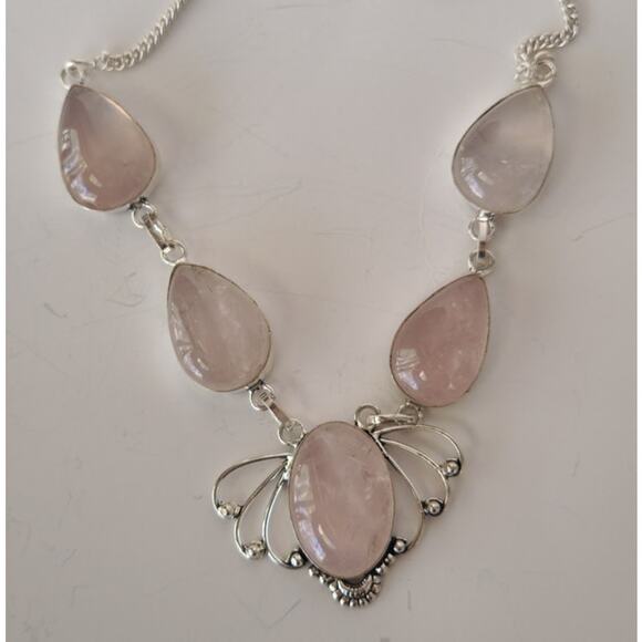 Elegant Rose Quartz Necklace - Sterling Silver Statement Jewelry - Picture 11 of 12